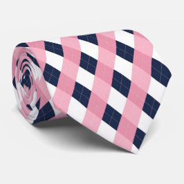 Moderne Navyblauwe en Roze Argyle Patroon Das