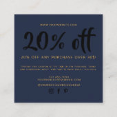 Moderne navyblauwe script couponkortingkaart kortingskaartje (Achterkant)