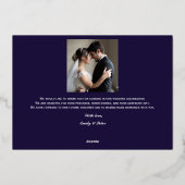 Moderne navyblauwe trouwfolie foto bedankkaart folie uitnodiging (Achterkant)