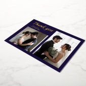 Moderne navyblauwe trouwfolie foto bedankkaart folie uitnodiging (Gedraaid)