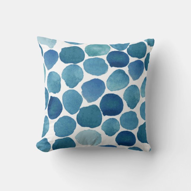 Moderne navyblauwe waterverf vormen polka stip kussen (Voorkant)