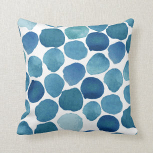 Moderne navyblauwe waterverf vormen polka stip kussen