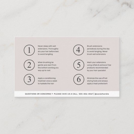 Moderne nazorginstructies Visitekaartje (Achterkant)