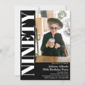 Moderne negentig zwart 90e verjaardag partij foto kaart (Voorkant)