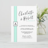 Moderne Neo Mint Groene Monogram Bruiloft Kaart (Staand voorkant)