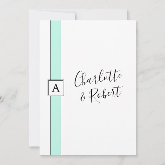 Moderne Neo Mint Groene Monogram Bruiloft Kaart (Achterkant)