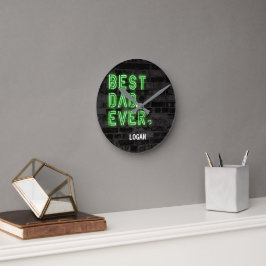Moderne Neon Beste Papa Ooit Gepersonaliseerd Ronde Klok