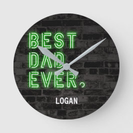Moderne Neon Beste Papa Ooit Gepersonaliseerd Ronde Klok