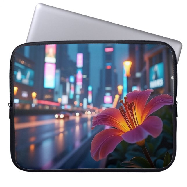 Moderne Neon Bloom 15' Laptop Sleeve (Voorkant)