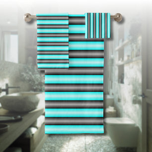 Moderne Neon Blue en Black 3D Metal Effect Stripes Bad Handdoek