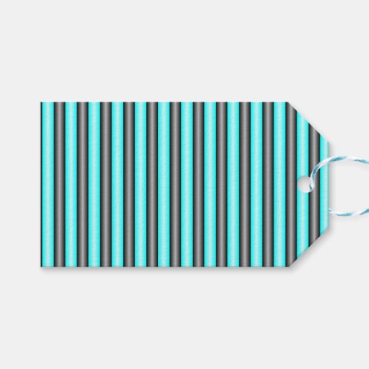 Moderne Neon Blue en Black 3D Metal Effect Stripes Cadeaulabel (Voorkant (Horizontaal))