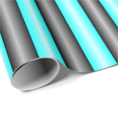 Moderne Neon Blue en Black 3D Metal Effect Stripes Cadeaupapier (Rol Hoek)