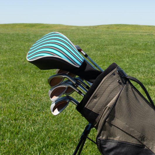 Moderne Neon Blue en Black 3D Metal Effect Stripes Golfheadcover (Insitu)