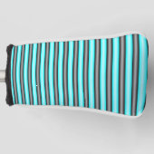 Moderne Neon Blue en Black 3D Metal Effect Stripes Golfheadcover (Voorkant)