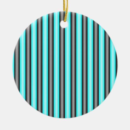 Moderne Neon Blue en Black 3D Metal Effect Stripes Keramisch Ornament (Voorkant)