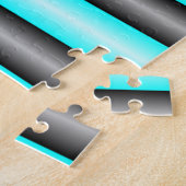 Moderne Neon Blue en Black 3D Metal Effect Stripes Legpuzzel (Zijkant)