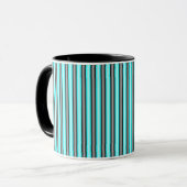 Moderne Neon Blue en Black 3D Metal Effect Stripes Mok (Voorkant links)