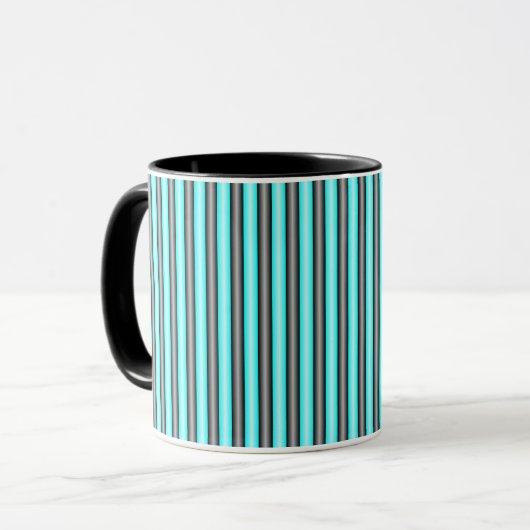Moderne Neon Blue en Black 3D Metal Effect Stripes Mok (Voorkant links)