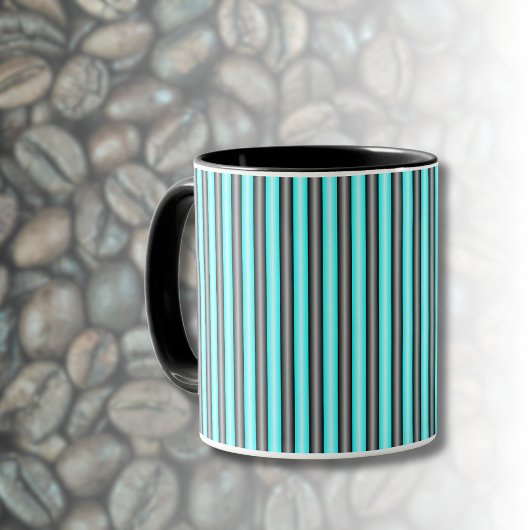 Moderne Neon Blue en Black 3D Metal Effect Stripes Mok