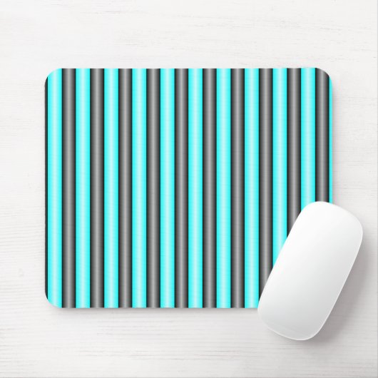 Moderne Neon Blue en Black 3D Metal Effect Stripes Muismat (Met muis)