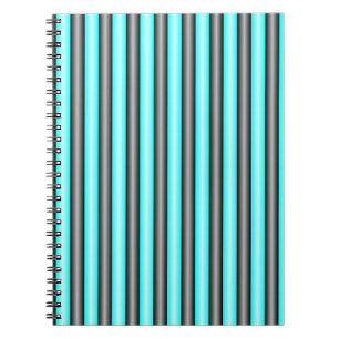 Moderne Neon Blue en Black 3D Metal Effect Stripes Notitieboek