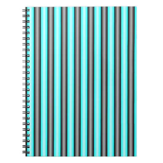 Moderne Neon Blue en Black 3D Metal Effect Stripes Notitieboek (Voorkant)