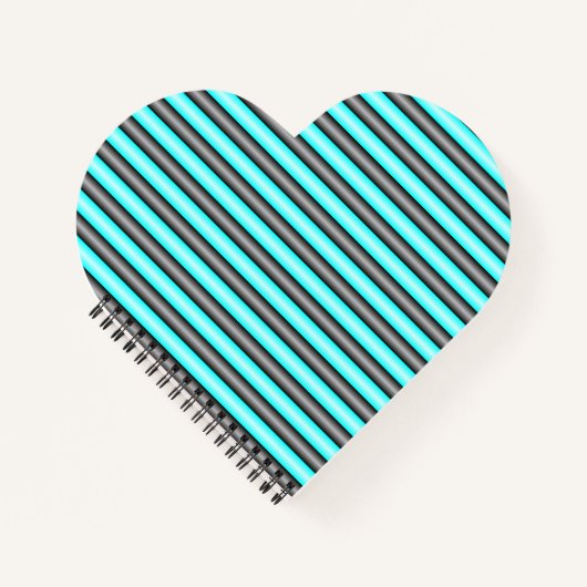 Moderne Neon Blue en Black 3D Metal Effect Stripes Notitieboek (Voorkant)
