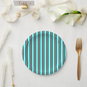 Moderne Neon Blue en Black 3D Metal Effect Stripes Papieren Bordje