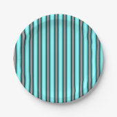 Moderne Neon Blue en Black 3D Metal Effect Stripes Papieren Bordje (Voorkant)