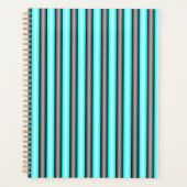 Moderne Neon Blue en Black 3D Metal Effect Stripes Planner (Voorkant)