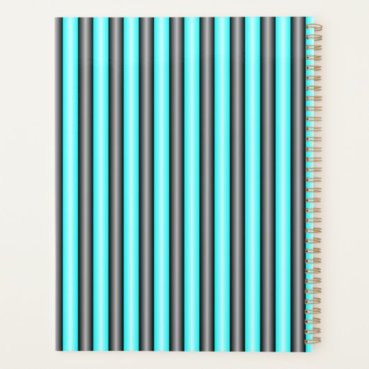 Moderne Neon Blue en Black 3D Metal Effect Stripes Planner (Achterkant)