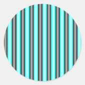 Moderne Neon Blue en Black 3D Metal Effect Stripes Ronde Sticker (Voorkant)