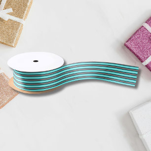 Moderne Neon Blue en Black 3D Metal Effect Stripes Satijnen Lint