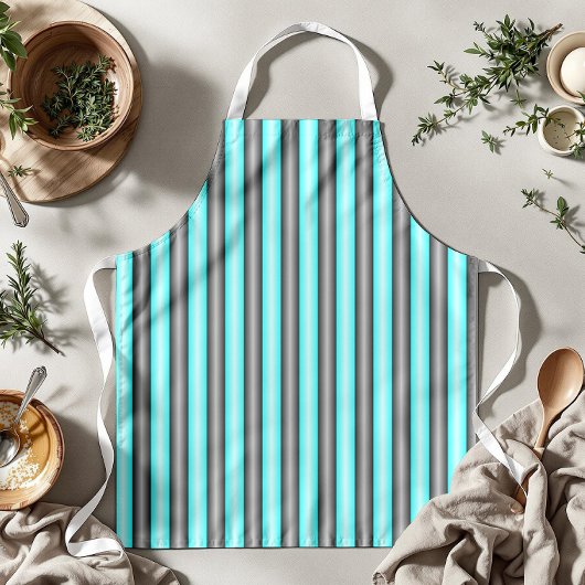 Moderne Neon Blue en Black 3D Metal Effect Stripes Schort