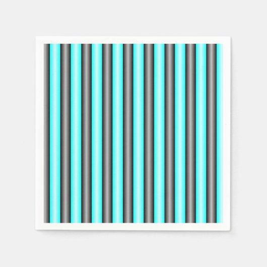 Moderne Neon Blue en Black 3D Metal Effect Stripes Servet (Voorkant)