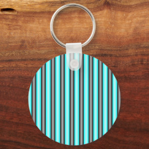 Moderne Neon Blue en Black 3D Metal Effect Stripes Sleutelhanger