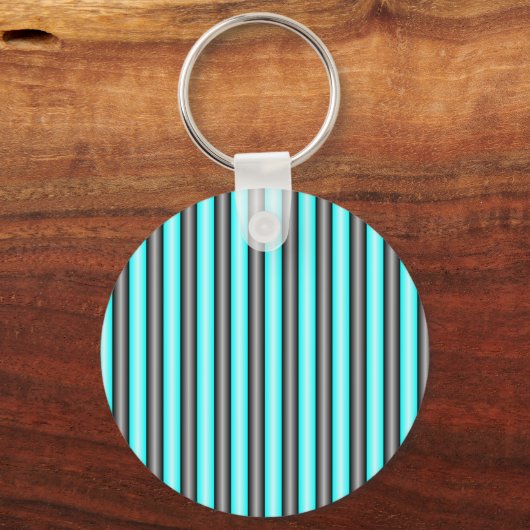 Moderne Neon Blue en Black 3D Metal Effect Stripes Sleutelhanger (Voorkant)