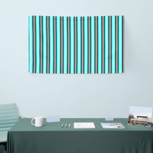 Moderne Neon Blue en Black 3D Metal Effect Stripes Spandoek (Beurs)
