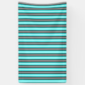 Moderne Neon Blue en Black 3D Metal Effect Stripes Spandoek (Verticaal)