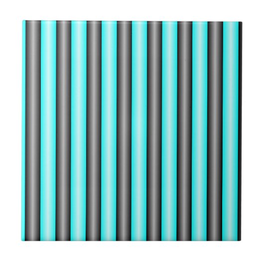 Moderne Neon Blue en Black 3D Metal Effect Stripes Tegeltje (Voorkant)