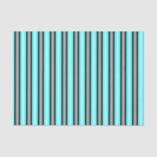 Moderne Neon Blue en Black 3D Metal Effect Stripes Tissuepapier (Voorkant)
