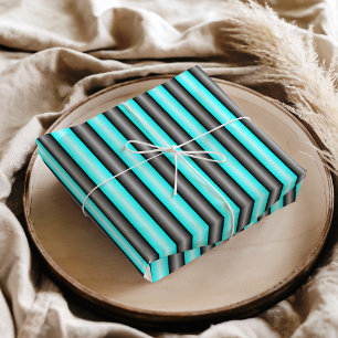 Moderne Neon Blue en Black 3D Metal Effect Stripes Tissuepapier