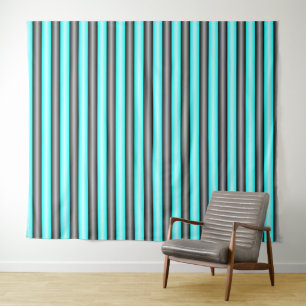 Moderne Neon Blue en Black 3D Metal Effect Stripes Wandkleed