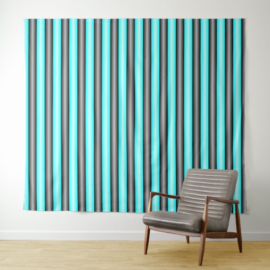 Moderne Neon Blue en Black 3D Metal Effect Stripes Wandkleed (In Situ (horizontaal))