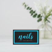 Moderne Neon Blue Nail-technicus Salon Chic Visitekaartje (Staand voorkant)