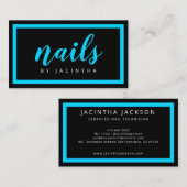 Moderne Neon Blue Nail-technicus Salon Chic Visitekaartje (Voorkant / Achterkant)