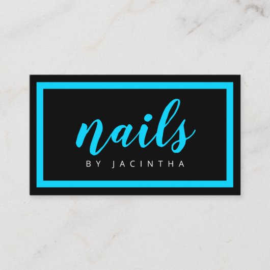 Moderne Neon Blue Nail-technicus Salon Chic Visitekaartje (Voorkant)