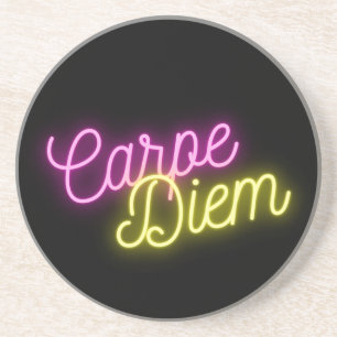Moderne Neon Carpe Diem Word Art Zandsteen Onderzetter