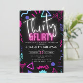 Moderne Neon Dertig & Flirty 30ste Verjaardagsfees Kaart (Staand voorkant)