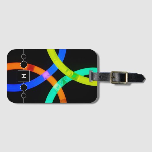 Moderne neon en zwart monogram onderscheidend bagagelabel (Voorkant (horizontaal))